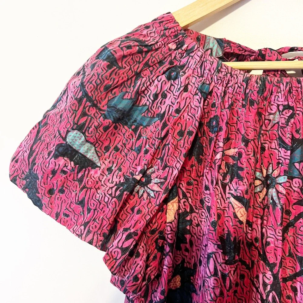 Ulla Johnson Flo Snapdragon Floral Puff Sleeve Tie Back Top Size 6